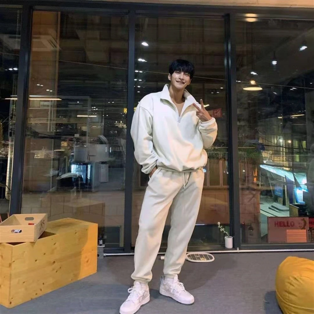 Men's Fashion Casual Stand Collar Long Sleeve Top And Trousers Two-piece Suit
