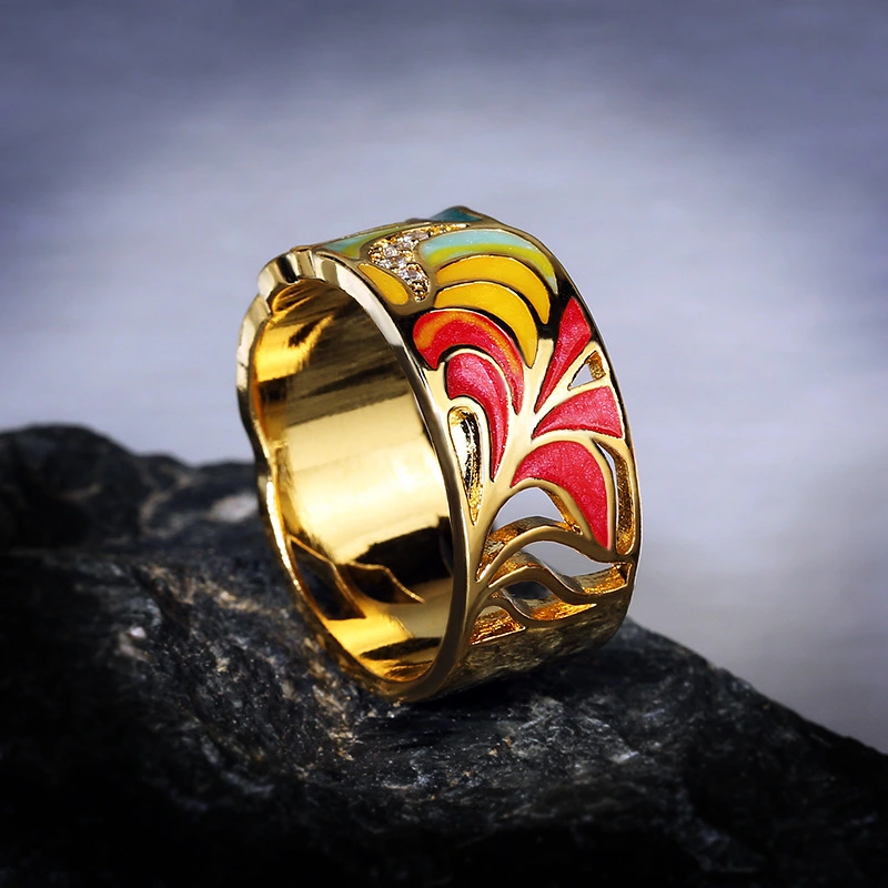 Fashion Creative Mixed Color Butterfly Painting Glaze Ring