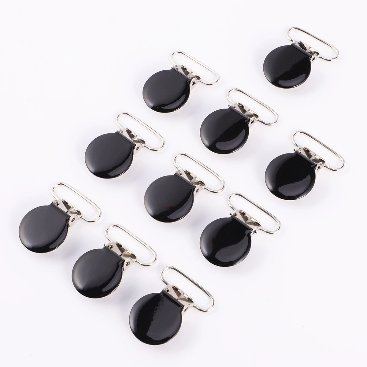 10pcs Pacifier Suspender Clips Holders Round Metal Pacifier Clips Buckle Clips Sewing Tools for Men Women (Black)