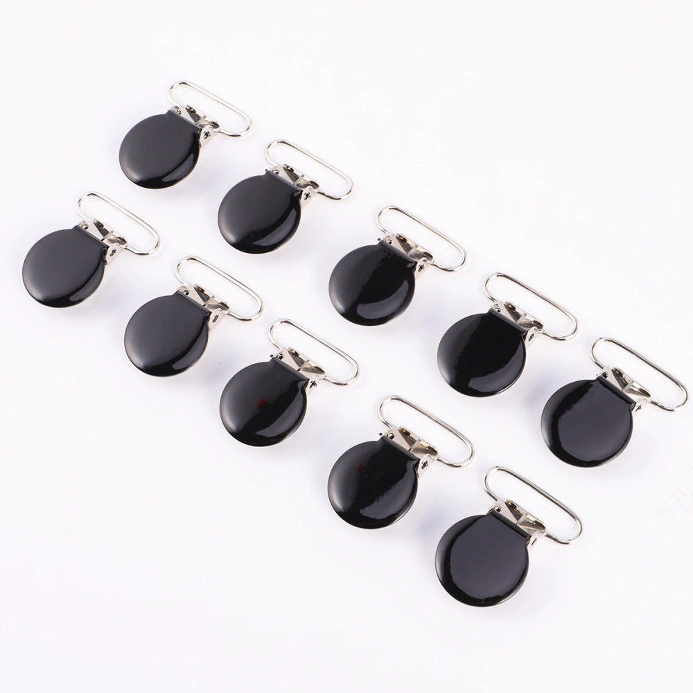 10pcs Pacifier Suspender Clips Holders Round Metal Pacifier Clips Buckle Clips Sewing Tools for Men Women (Black)