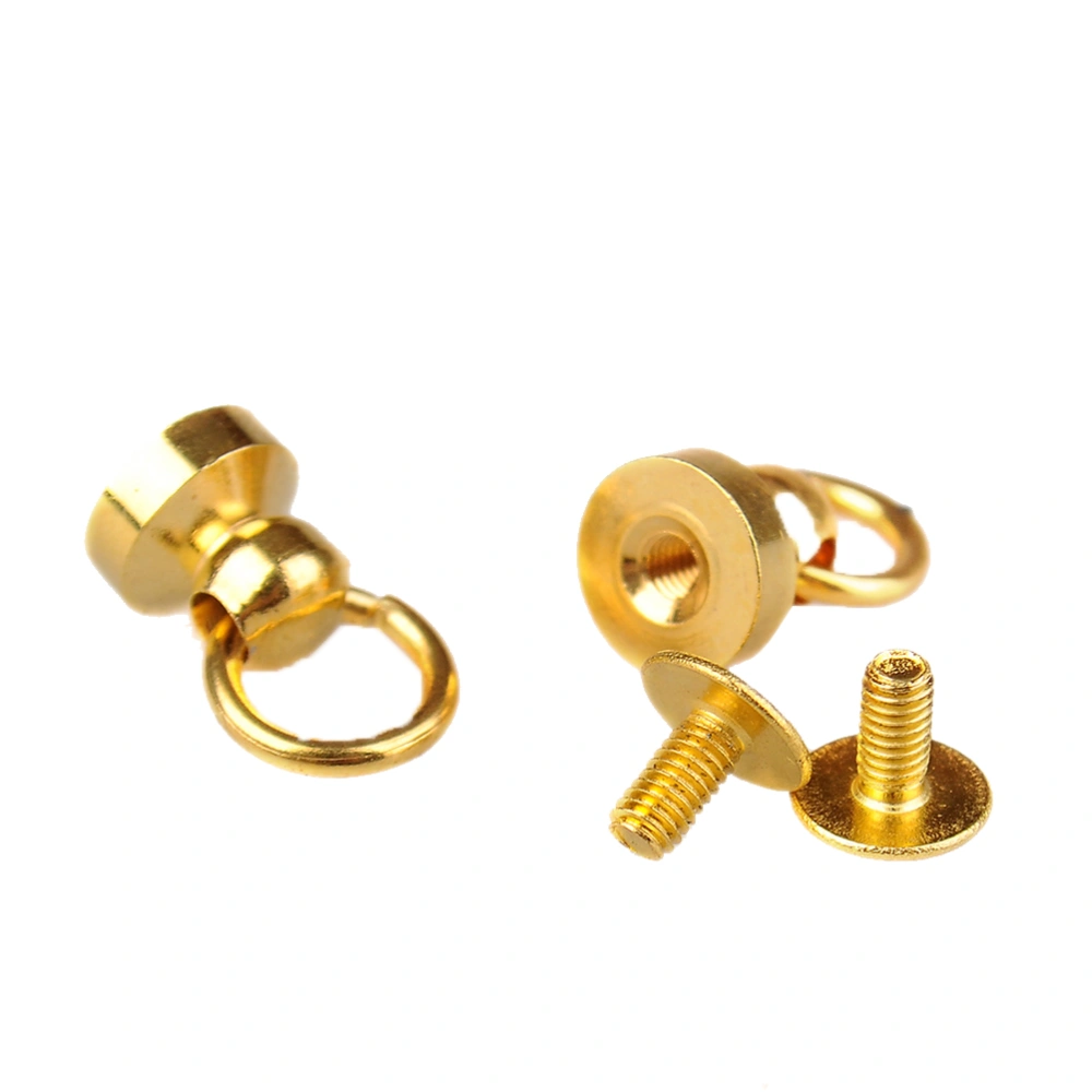 6 Sets 9MM Golden Brass Rivet Studs Screw Back Round Head Ring Leathercraft Accessary for Phone Shell