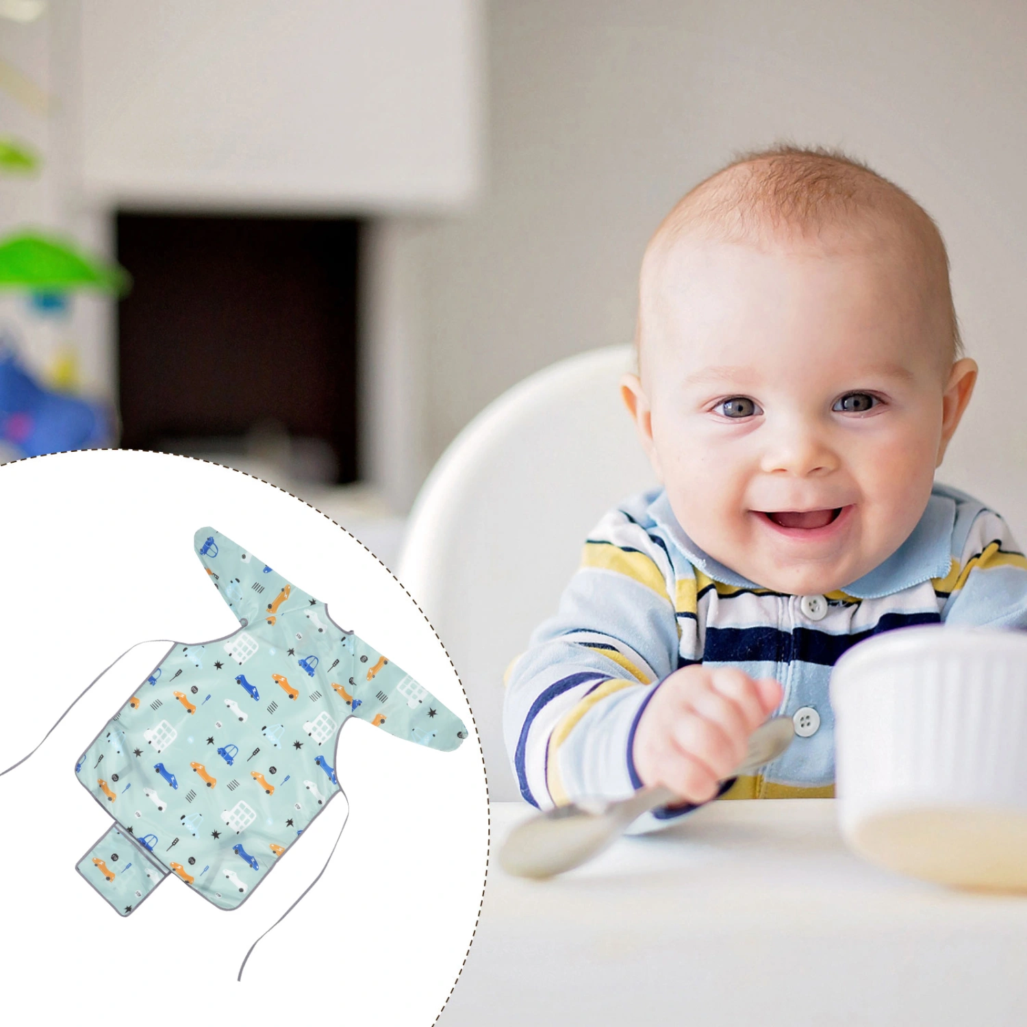 Allover Waterproof Bib Fully Cover Baby Bib for Self-Feeding Baby and Toddlers