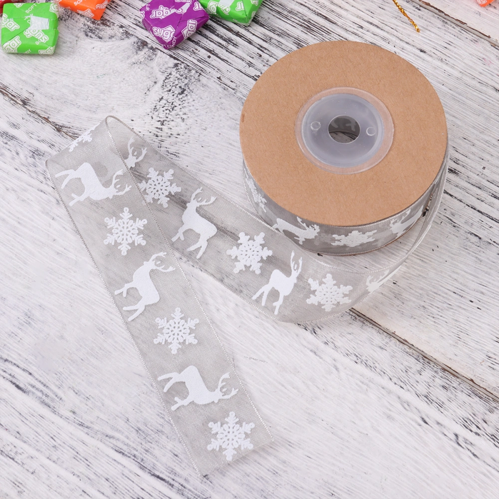 1 Roll 10M Christmas Ribbon Snowflake Deer Pattern Craft Trim Ribbon Cake Gift Wrapping Tape Ornament for Party Decor New Year Wedding (Grey)