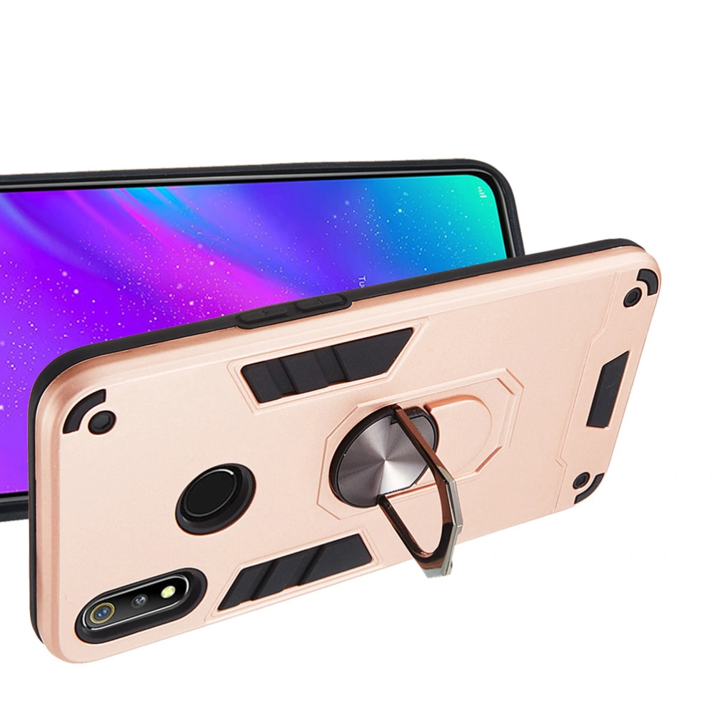 Chariot Style Phone Case with Ring Stand Shatter-resistant PC and TPU Phone Cover Protective Hard Shell Compatible for Oppo Realme 3/3i (Rose Gold)