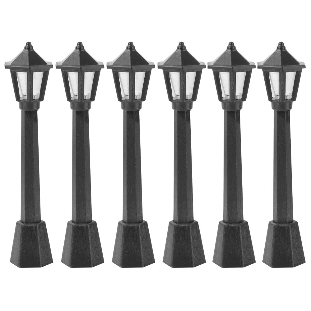 6pcs Micro Landscape Figurines and Miniatures Ornaments Model Lights Street Lamp Simulation Lights (Black)