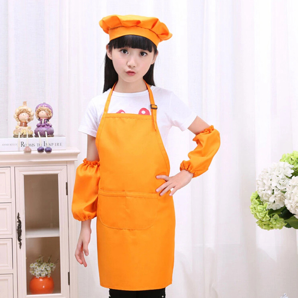 Kids Chef Set Complete Kids Kitchen Gift Playset with Chef’s Hat Apron and Cooking Sleeve for Cooking Baking Painting Decorating Party (Orange)