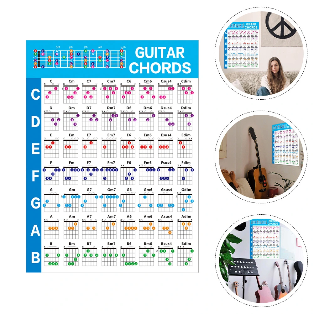 Guitar Chord Practice Chart Guitar for Beginners Kids Ukulele Fingering Guide Chart