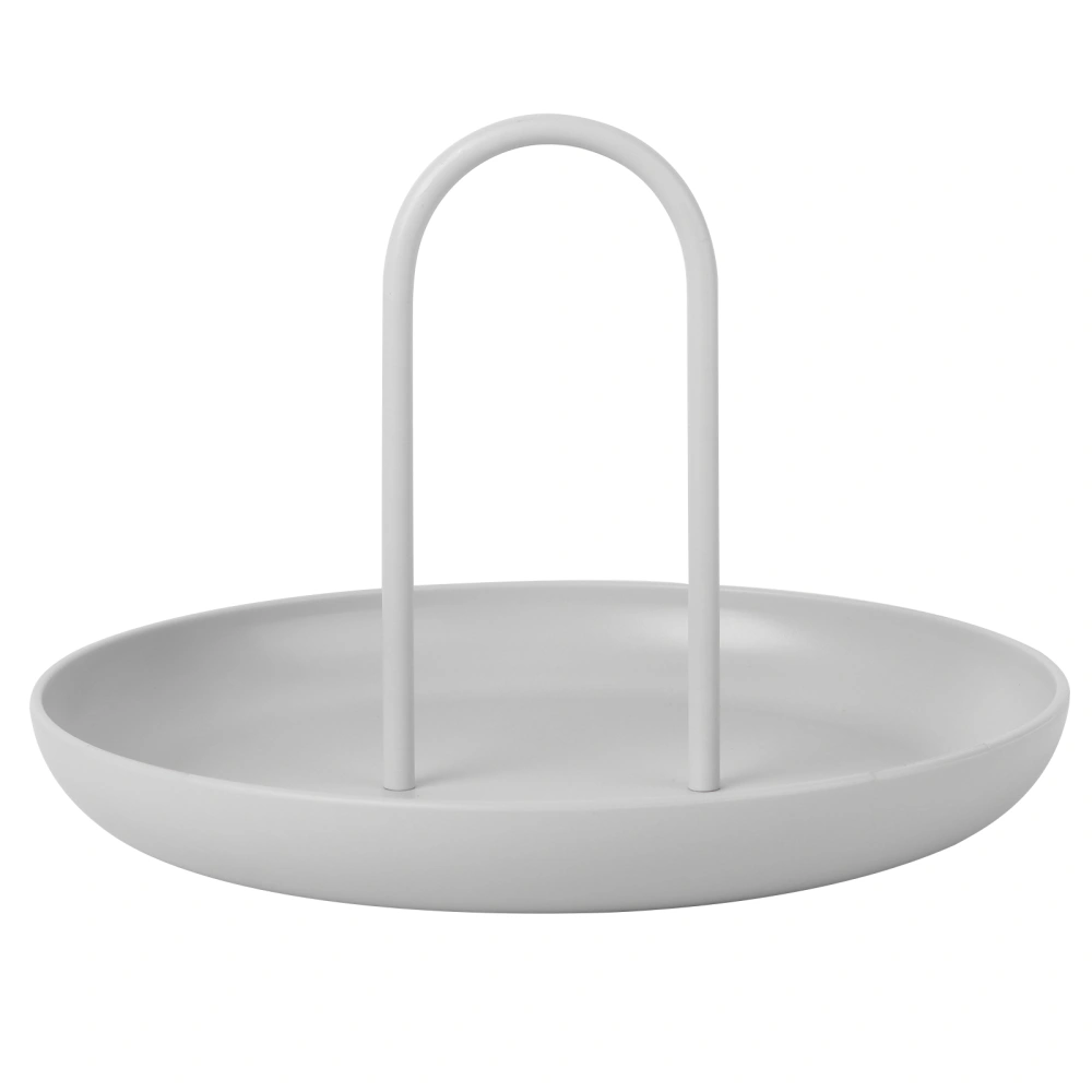 1Pc Desktop Storage Tray Round Tray with Handle Hallway Sundries Holder (White)