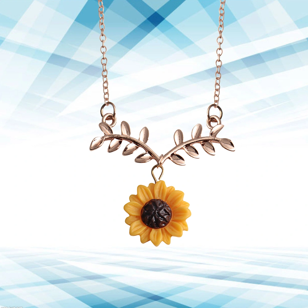 Fashion Sunflower Leaf Clavicle Chain Necklace Handmade Drop Pendant Choker Plated Necklaces For Women Girls (Rose Gold)
