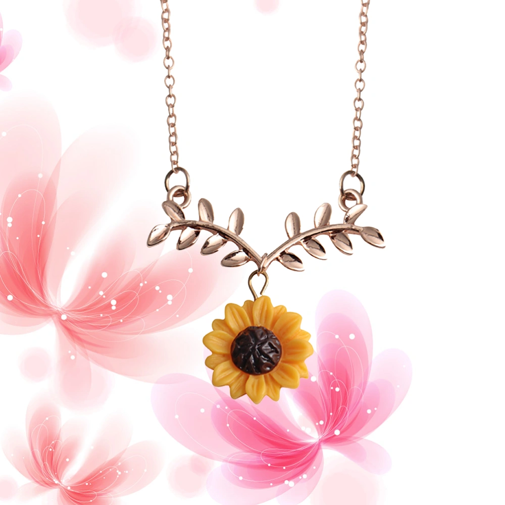 Fashion Sunflower Leaf Clavicle Chain Necklace Handmade Drop Pendant Choker Plated Necklaces For Women Girls (Rose Gold)