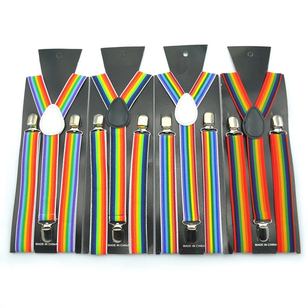 2pcs in 1 Set 2.5cm Dark Rainbow Suspenders Set Colorful Bow Tie Decoration Rainbow Tie Dress up Supplies Favors Accessories for Adult