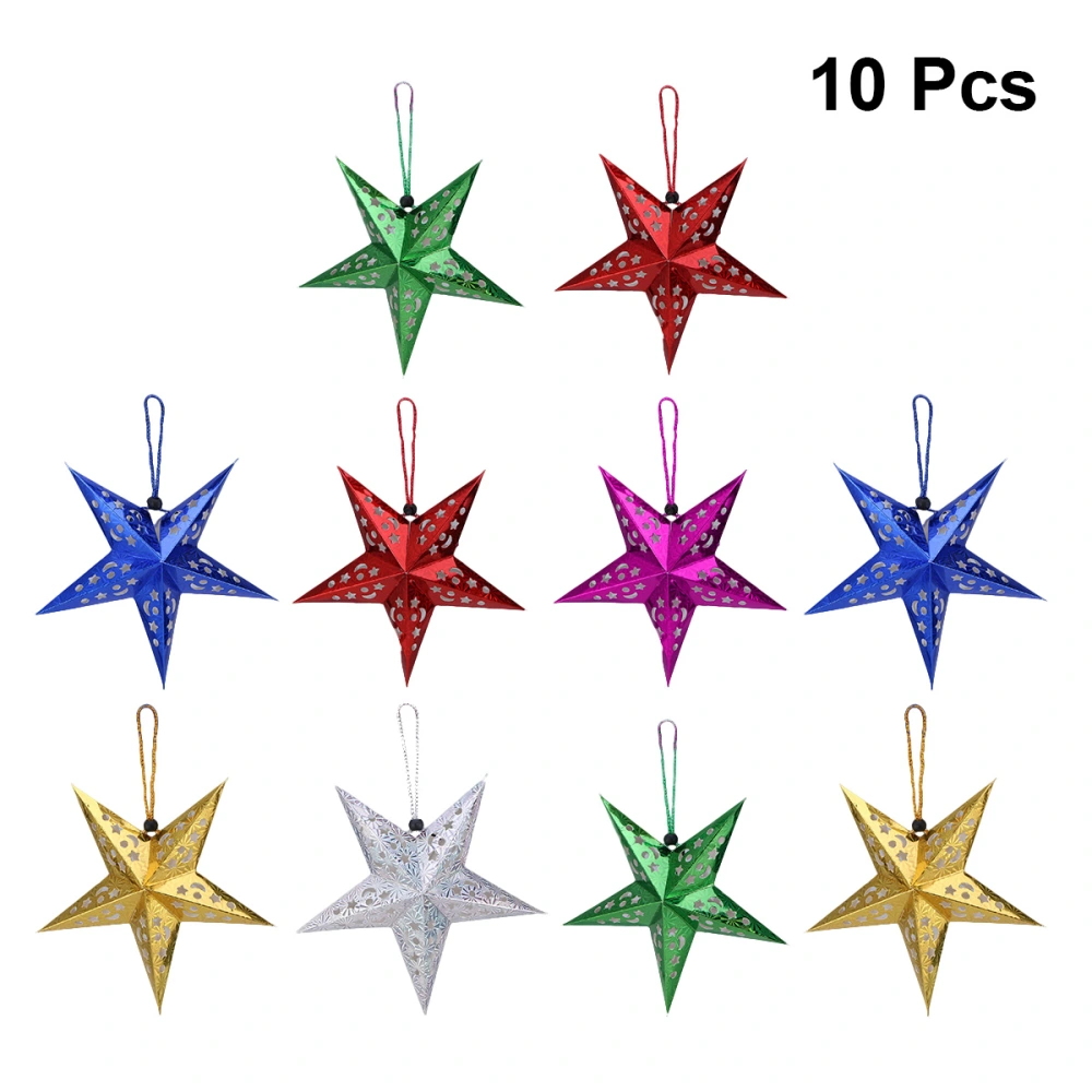 10 Pcs Shiny Pentagram Ceiling Hanging Paper Material Star Lampshade Pendant Hollow Hanging Lantern for Party Holiday Birthday (Mixed Color)