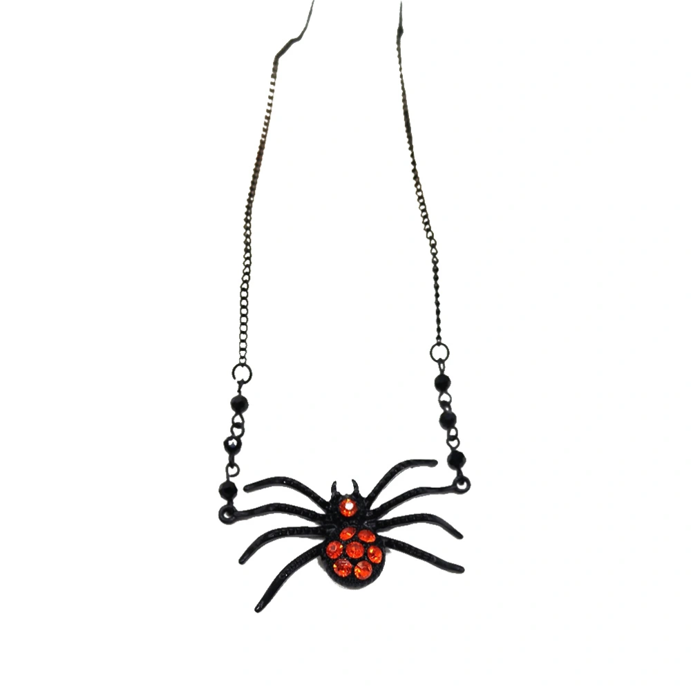 Punk Vintage Retro Spider Pendant Necklace Gothic Red Stone Biker Goth Jewelry (Black)