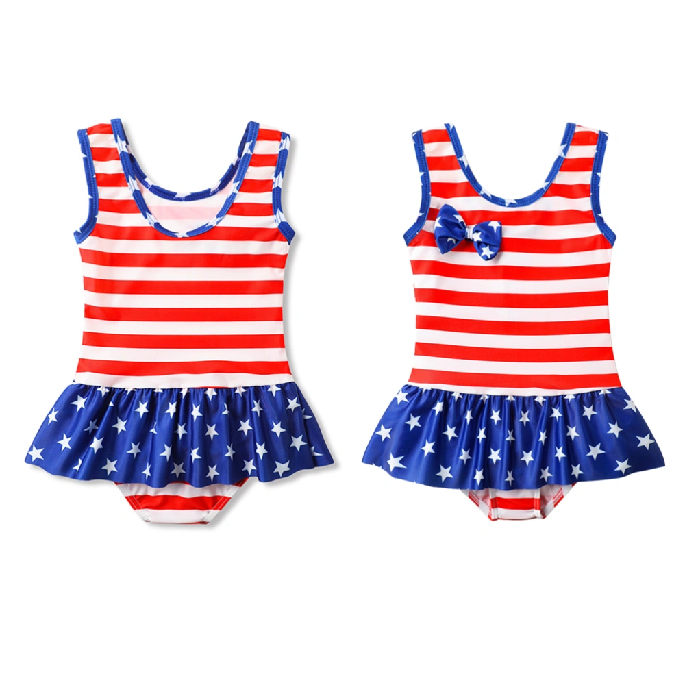 America Flag Swimsuit Flouncing Lace Swimwear Baby Girl One-piece Swimsuit (3T, 3-4 Years Old)