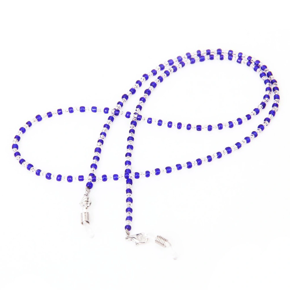 60cm Long Fashion Crystal Beads Beaded Glasses Eyeglasses Sunglass Spectacles Chain Holder Neckchain (Blue+Clear)