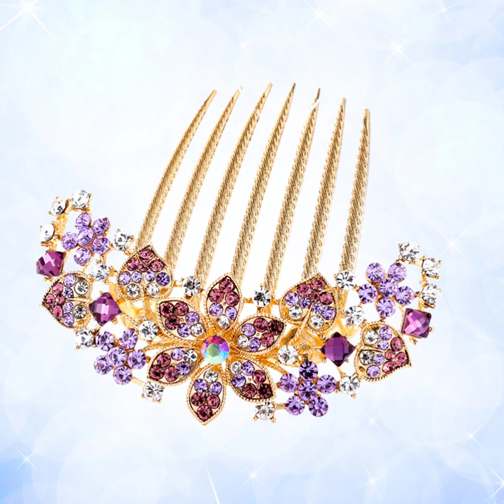 Fashion Alloy Hair Comb Crystals Headdress Floral Rhinestones Bride Hair Accessories Bridesmaid Hair Decoration (Purple)