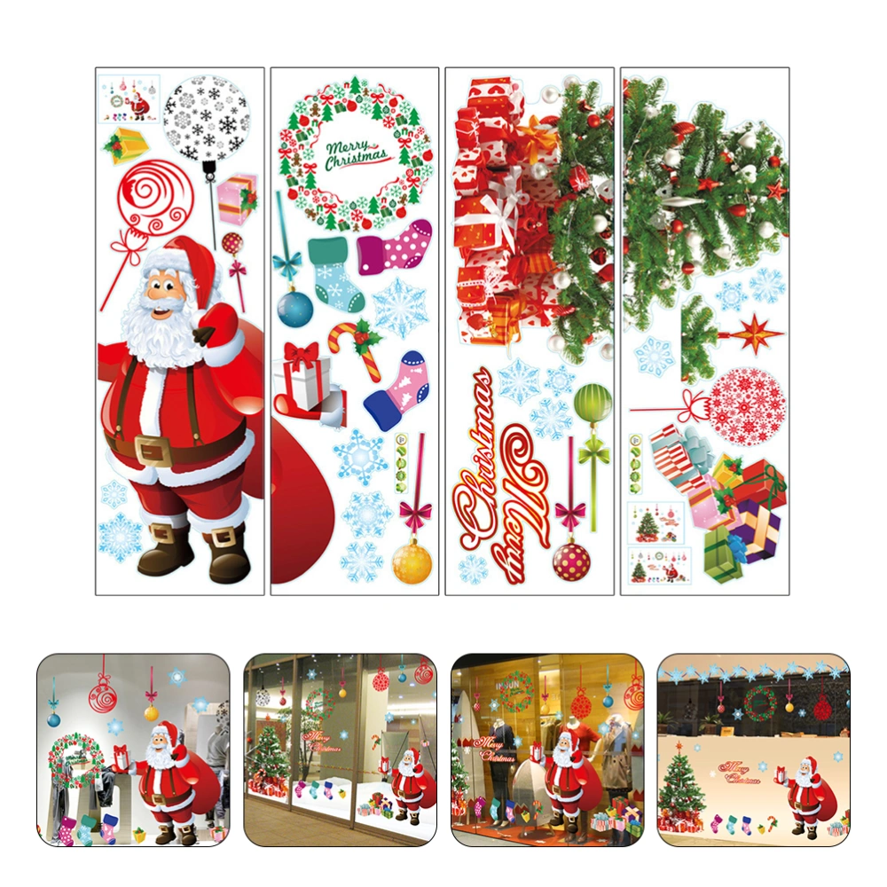 4 Sheets Christmas Decoration Wall Decal Window Stickers Party Prop Indoor Decor