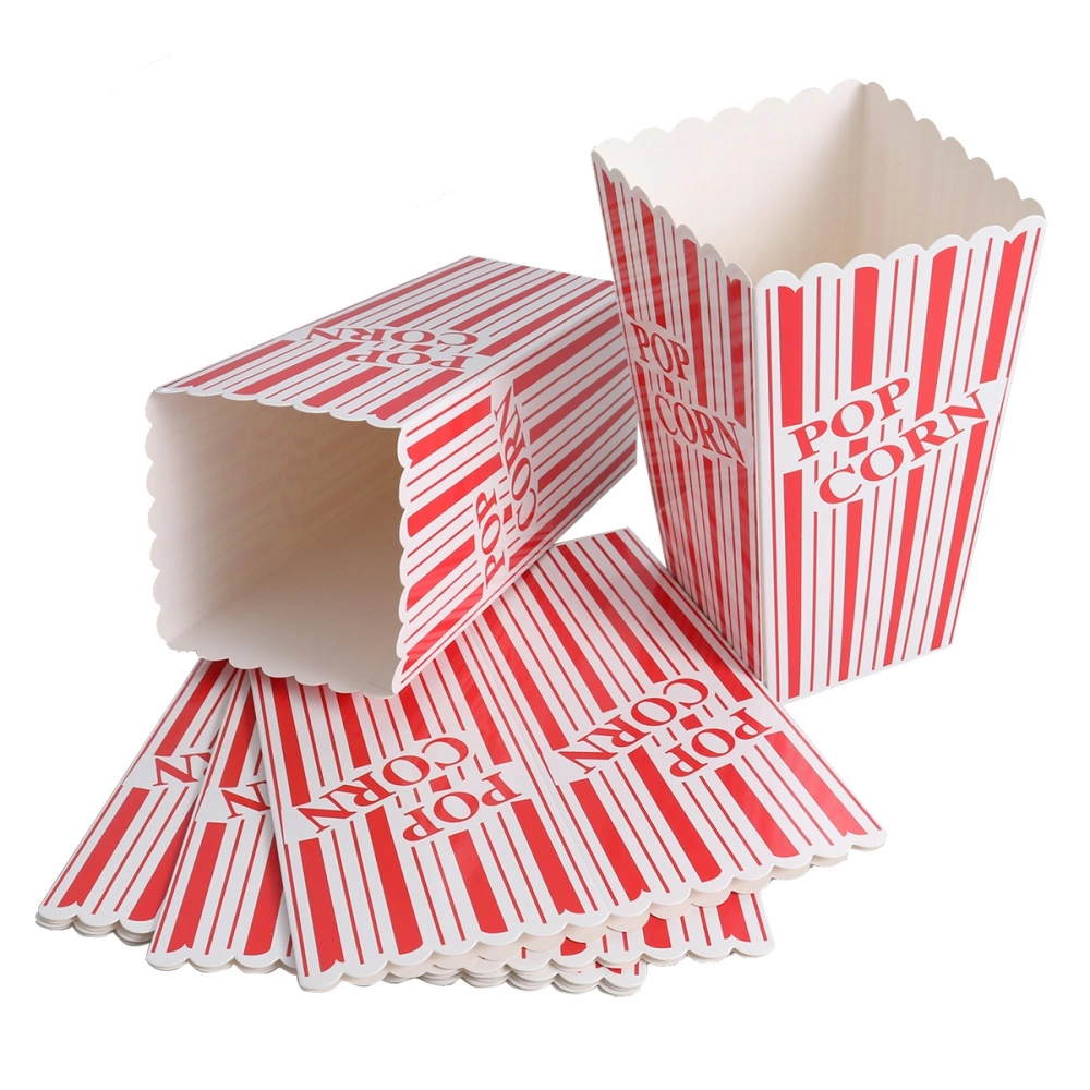 6PCS Plus Size Stripes Popcorn Treat Boxes Paper Popcorn Boxes for Party - Red