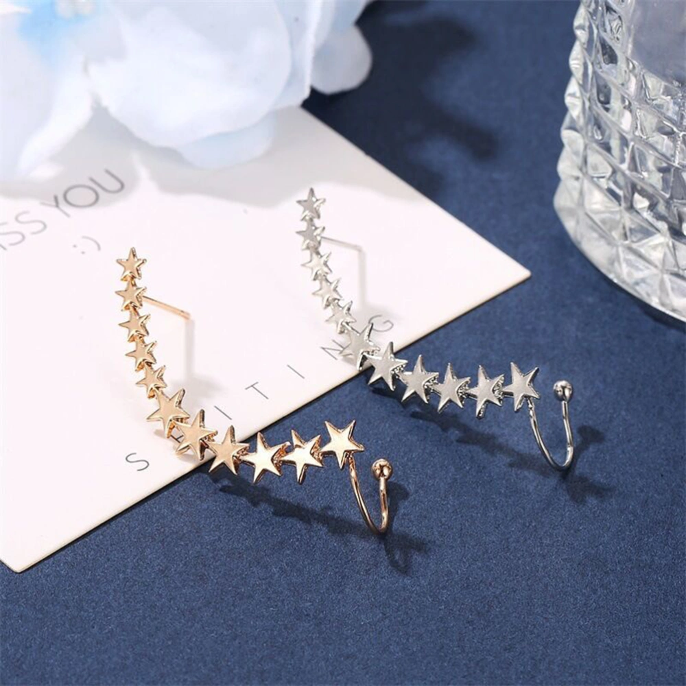 Stylish Women Earrings Vintage Stars Ear Clip Fashion Ear Jewelry Women Ear Loop for Female Ladies (Silver)