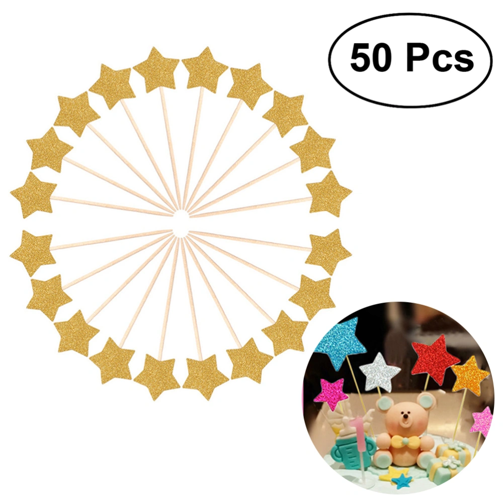 50pcs Glitter Paper Star Cake Toppers Twinkle Cake Decoration Party Ceremony Cupcake Toppers(Gold)