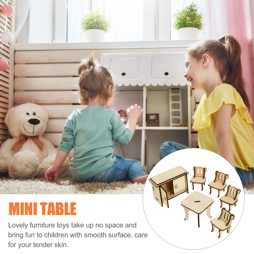 1 Set Mini Wooden Table Chair Toy Miniature Furniture Mini House Accessory