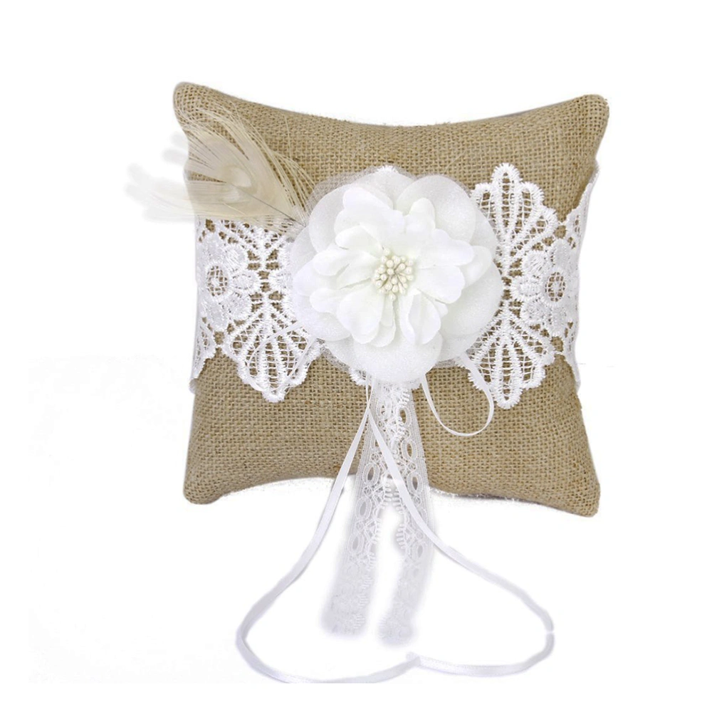 20*20cm Bridal Wedding Ceremony Pocket Ring Bearer Pillow Cushion with Satin Ribbons