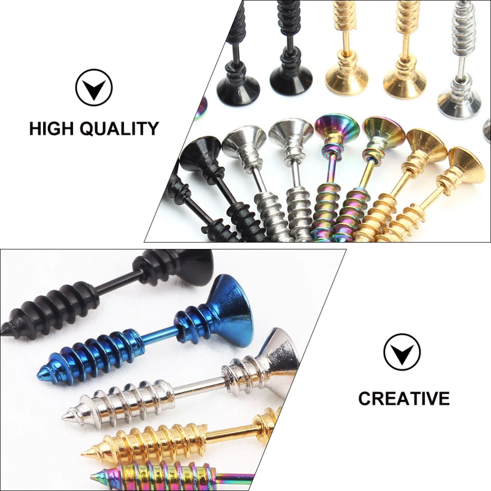 10 Pairs Creative Stainless Steel Screw Earrings Piercing Jewelry Earrings