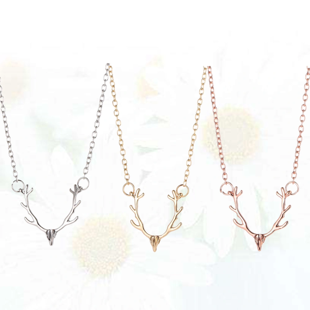 3Pcs Christmas Elk Delicate Antler Pendant Elegant Jewelry Accessories for Women Ladies (Golden Rose Gold Silver 1 Each)