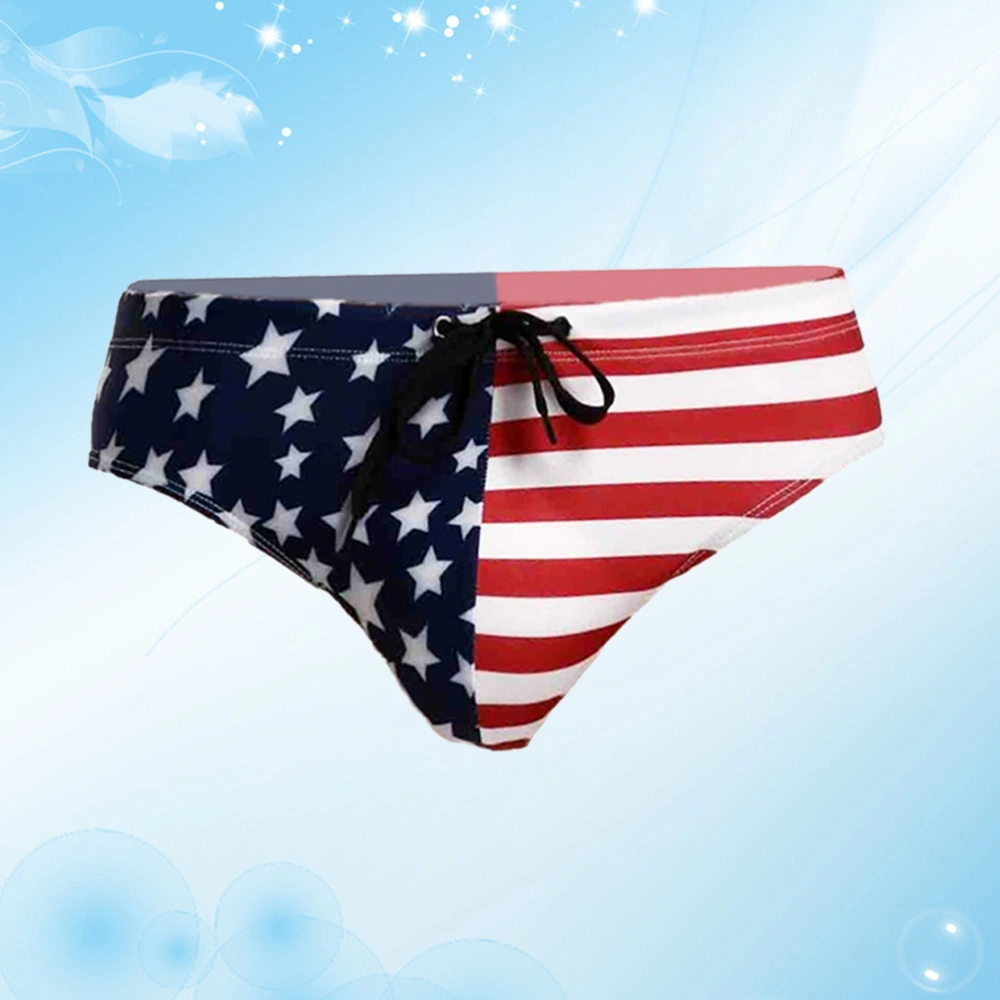 Men USA Flag Printing Brief Triangle Underpants Swimwear Bikini Briefs Beach Swimsuit Size S (Blue)