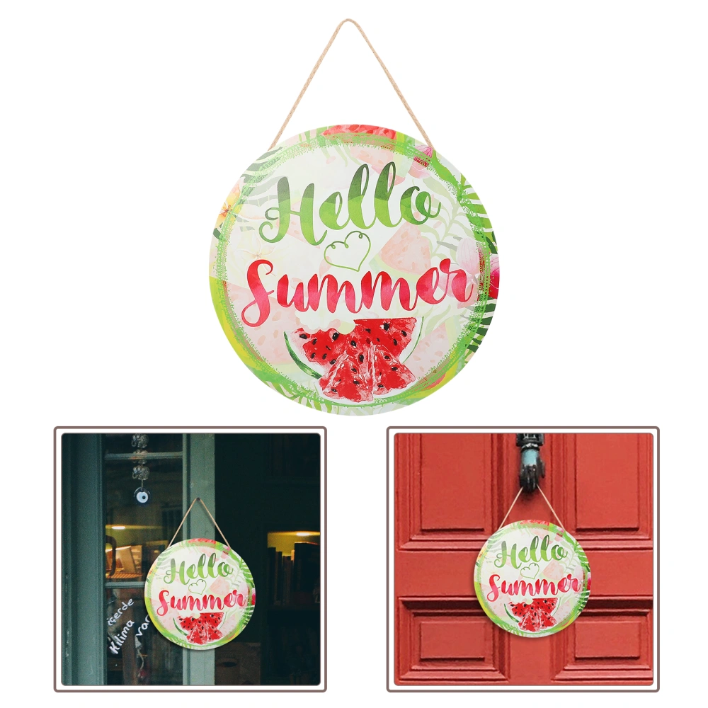 Hello Summer Watermelon Pattern Wood Hanging Plaque Summer Door Sign Door Decor