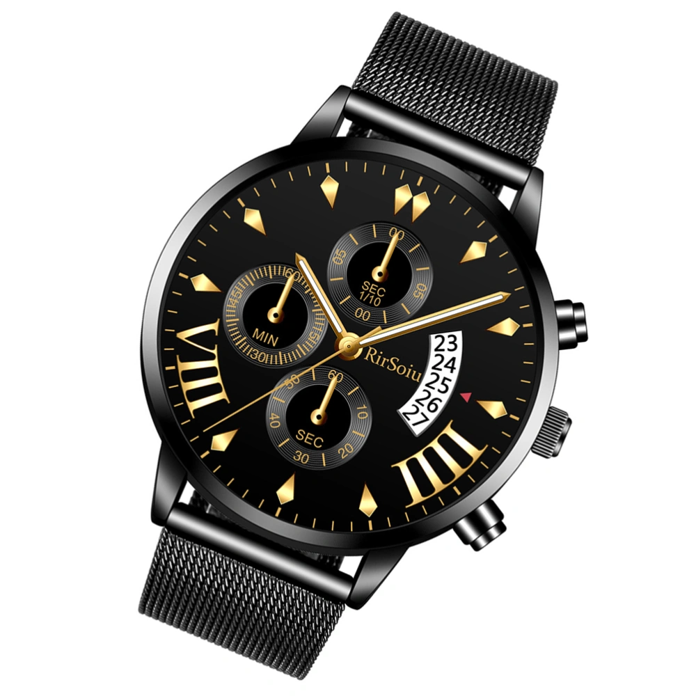 Mens Watches Waterproof Fashion Five Calendar Watch Three-eye Quartz Watch (Black)