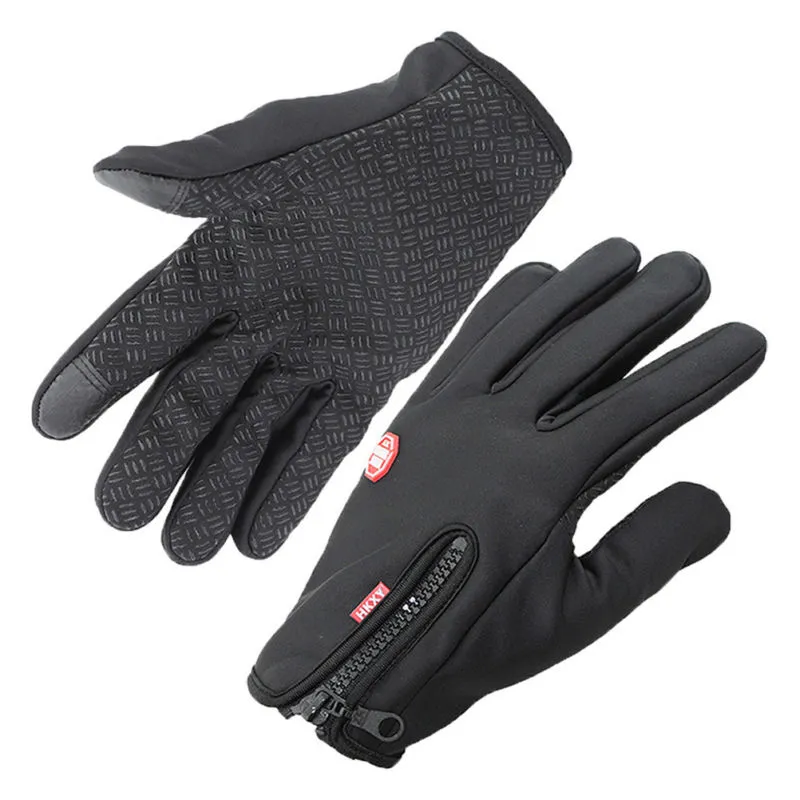 Outdoor Winter Warmer Touch Screen Cold Weather Waterproof Windproof Fleece Full Finger Gloves Size L (Black)