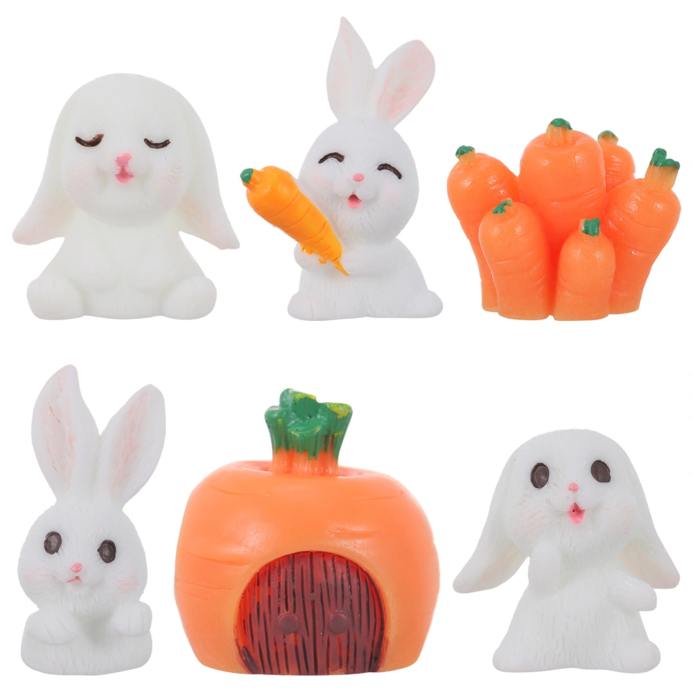 6pcs Mini Resin Bunny Ornaments Garden Decor Micro Landscaping Ornament