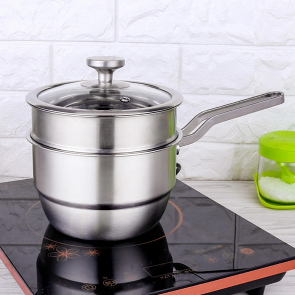 Stainless Steel Milk Pot Double-layer Steamer Multifunction Steam Pot Cooking Pots (18cm Pot+Steaming Rack)