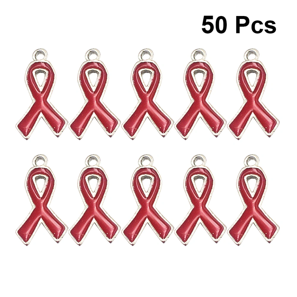 50pcs Elegant Metal Ribbon Pendant Alloy Charms Jewelry Making Accessories for Women Lady Girls (Red)