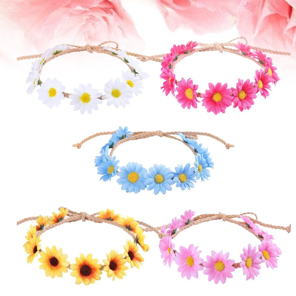 5pcs Floral Headband Headpiece Simulation Flower Garland Crown Hair Wreath for Festival Party Holidays Photo Taking Wedding (White + Yellow + Blue + Pink + Rose Red 1pc Each)