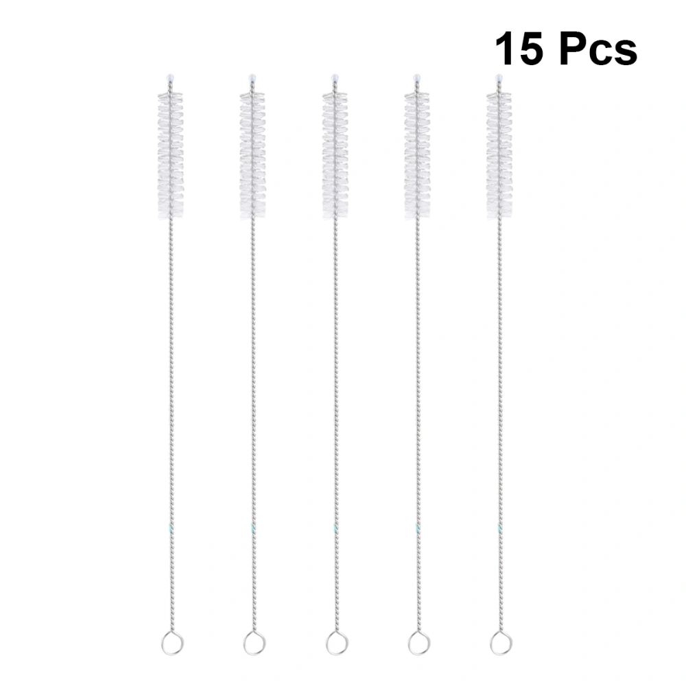 15pcs Stainless Steel Drinking Straw Brush Cleaner Brush for Cleaning Straws (Silver + White)