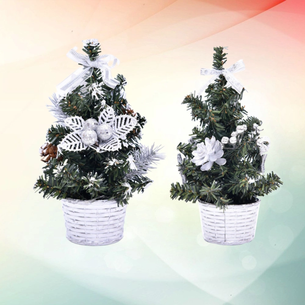 2pcs Exquisite Miniature Xmas Tree Decor Christmas Tree Model Gifts Lifelike Home Party Decor (20cm Silver B and Silver A)