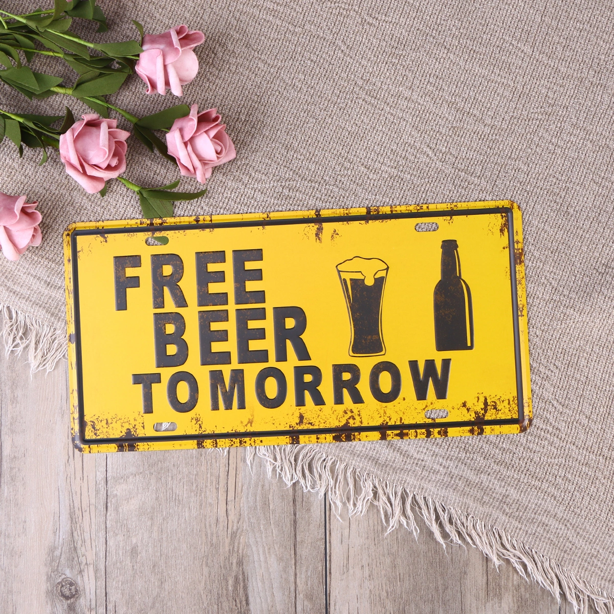 FREE BEER TOMORROW License Plate Metal Sign Modern Wall Art Bar Decor