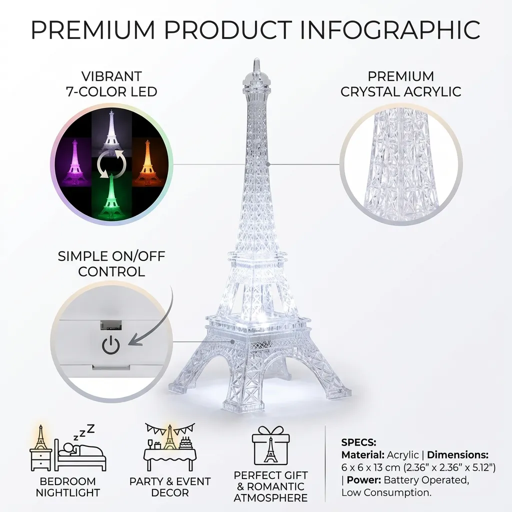 Acrylic Eiffel Tower Flashing LED Colorful Night Light Romantic Atmosphere Nightlight Desk Lamp