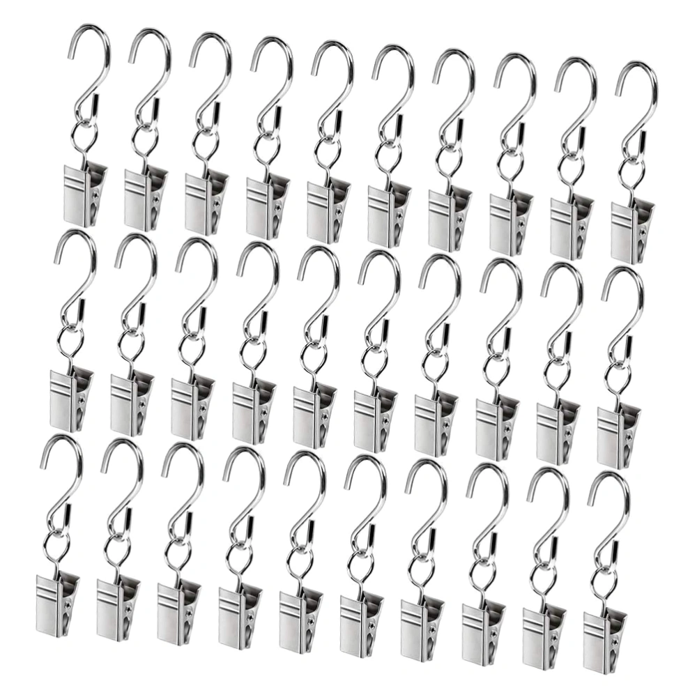 30Pcs Multipurpose S-shaped Iron Hook Clips Curtain Clamps Shower Curtain Clips