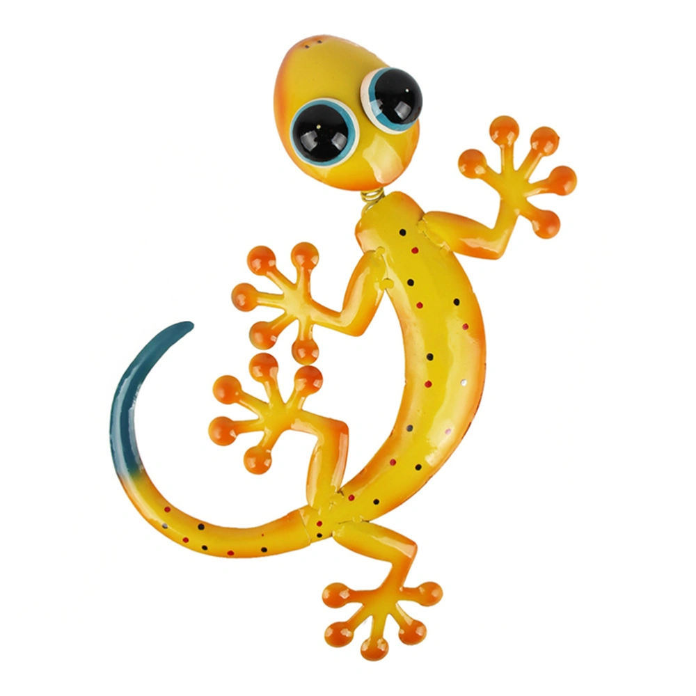 1pc Garden Three-Dimensional Wrought Iron Lizard Gecko Wall Hanging Decoration for Home Living Room Bedroom (Yellow)