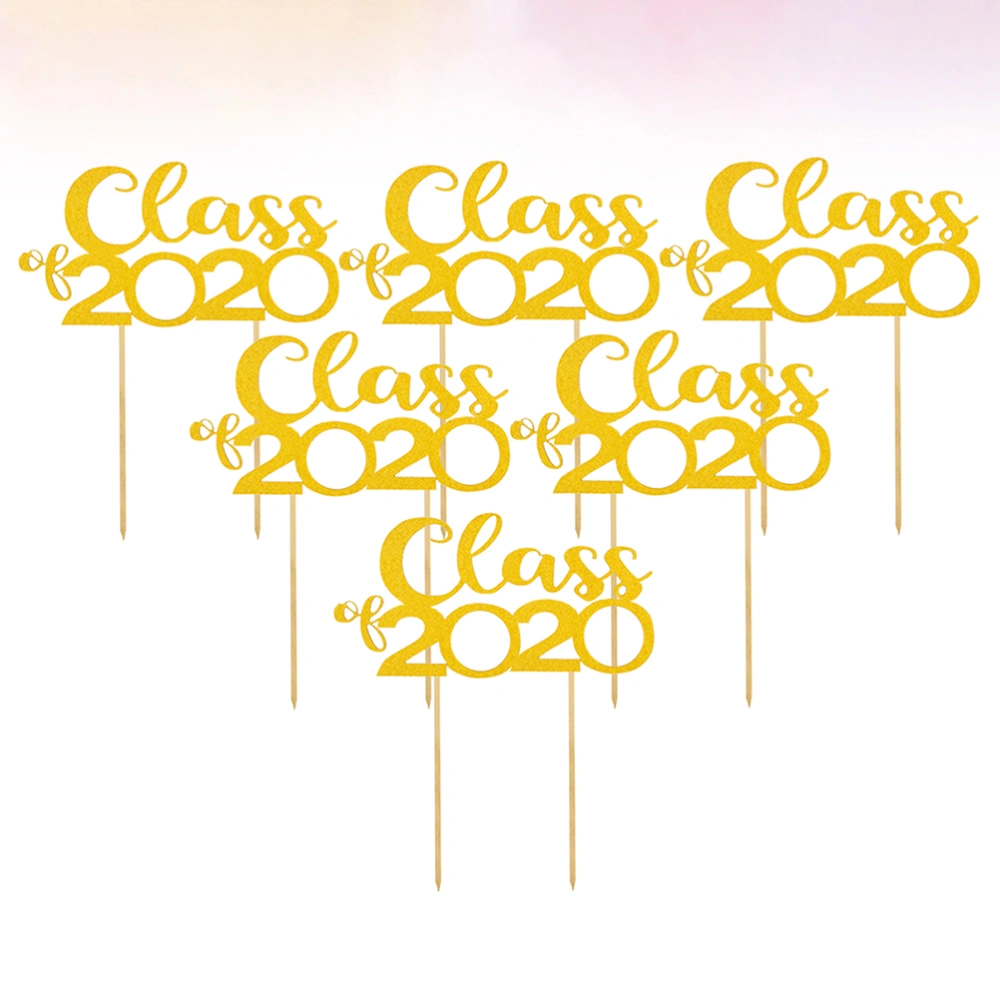 12pcs Class of 2020 Party Cake Decoration Creative Cupcake Toppers Paper Cake Picks (Golden, 12pcs/Pack)