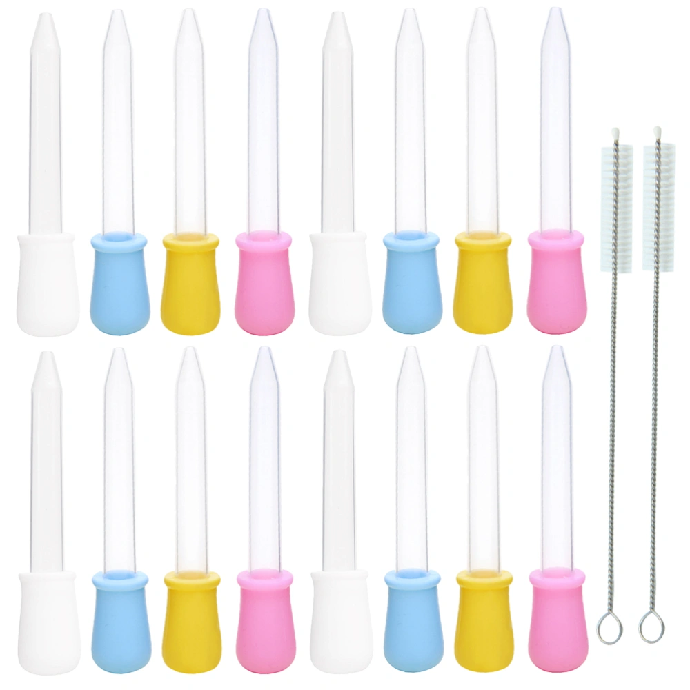 27pcs 5ml Baby Spoon Pipette Liquid Food Dropper Safe PP Medicines Dropper Device Portable Infants Feeding Utensils (25pcs Mixed Color Pipette and 2pcs 14.5cm Tube Brush)