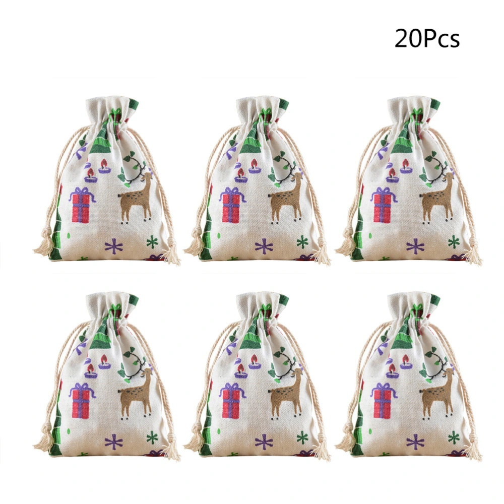 20pcs 9.5x13cm Burlap Drawstring Bags Pouches Christmas Deer Favors Candy Gift Jewelry Storage Bags for Christmas Wedding Birthday Party