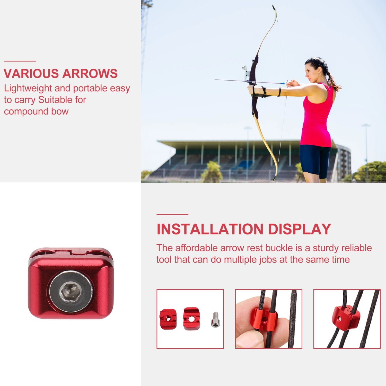 Archery Buckle Drop Away Arrow Rest Buckle Clip Fastener Compound Recurve Bow Hunting Accessory (Red)