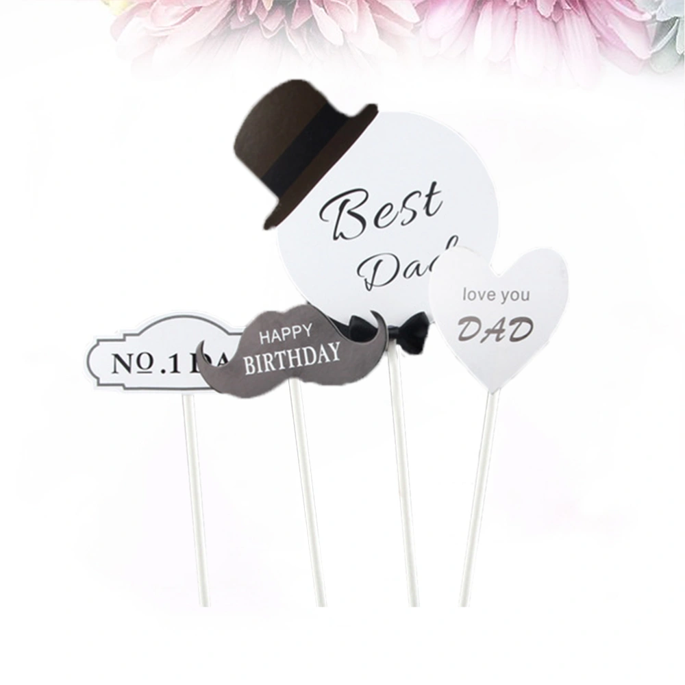 4 Pcs Father's Day Cake Cupcake Toppers Beard Bow Tie Shaped Creative Cupcake Picks Decoration for Party Festival （CP-224）