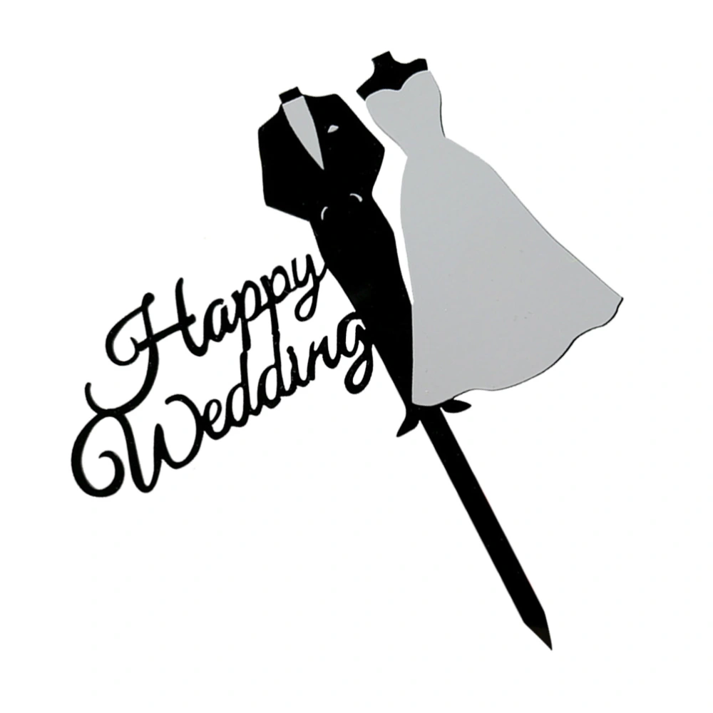 2pcs Decorative Cake Toppers Wedding Theme Cake Toppers Suit Wedding Dress Acrylic Cake Insert (Black)