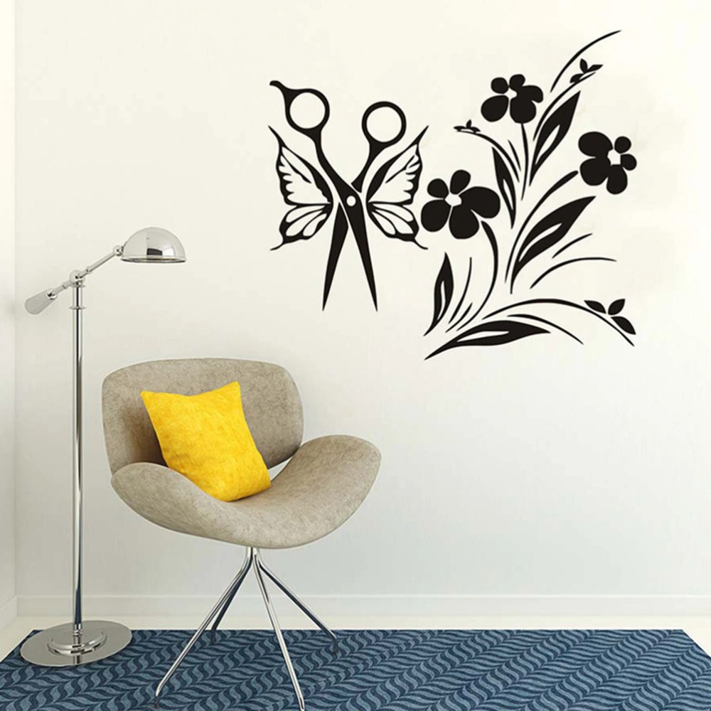 1pc Wall Sticker Scissor Wall Decal Adhesive Background Wallpaper for Barber Shop Hair Salon