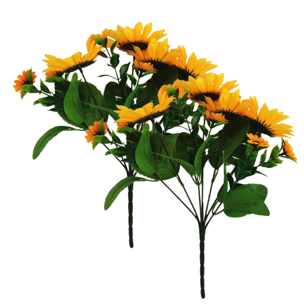 2Pcs Artificial Sunflower Plastic Sunflower Bunch Sunflower Bouquet (Yellow)